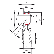 桿端軸承 GIKSR6-PS, 根據 DIN ISO 12 240-4 標準，特種鋼材料，帶右旋內螺紋，免維護