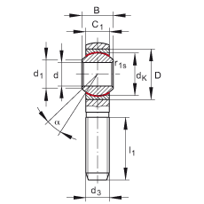 桿端軸承 GAKSR18-PS, 根據 DIN ISO 12 240-4 標準，特種鋼材料，帶右旋外螺紋，免維護