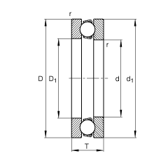 推力深溝球軸承 51308, 根據(jù) DIN 711/ISO 104 標(biāo)準(zhǔn)的主要尺寸，單向，可分離