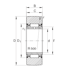 支撐型滾輪 NA22/8-2RSR, 無軸向引導(dǎo)，兩側(cè)唇密封