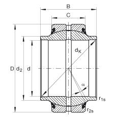 關(guān)節(jié)軸承 GE25-HO-2RS, 根據(jù) DIN ISO 12 240-1 標(biāo)準(zhǔn), 需維護(hù)，兩側(cè)唇密封