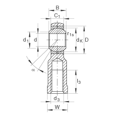 桿端軸承 GIKL20-PB, 根據(jù) DIN ISO 12 240-4 標(biāo)準(zhǔn)，帶左旋內(nèi)螺紋，需維護(hù)