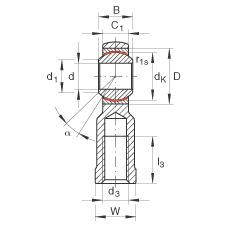 桿端軸承 GIKR20-PW, 根據(jù) DIN ISO 12 240-4 標(biāo)準(zhǔn)，帶右旋內(nèi)螺紋，需維護(hù)