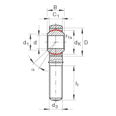 桿端軸承 GAKL30-PW, 根據 DIN ISO 12 240-4 標準，帶左旋外螺紋，需維護