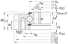 四點接觸球軸承 VSA251055-N, 標(biāo)準(zhǔn)系列 25， 外部的齒輪齒，兩側(cè)唇密封