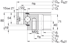 四點接觸球軸承 VSI250955-N, 標準系列 25， 內部的齒輪齒，兩側唇密封