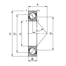 角接觸球軸承 7208-B-TVP, 根據(jù) DIN 628-1 標(biāo)準(zhǔn)的主要尺寸，接觸角 α = 40°