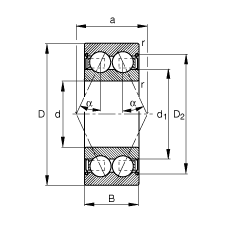 角接觸球軸承 30/5-B-2Z-TVH, 雙列，雙側間隙密封，接觸角 α = 25°