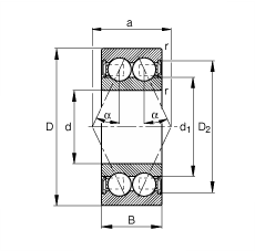 角接觸球軸承 3215-B-2RSR-TVH, 根據 DIN 628-3 標準的主要尺寸，兩側唇密封，接觸角 α = 25°