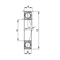 主軸軸承 B7013-C-T-P4S, 調(diào)節(jié)，成對安裝，接觸角 α = 15°，限制公差