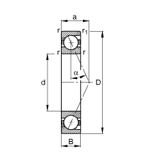 主軸軸承 B7224-E-T-P4S, 調節，成對或單元安裝，接觸角 α = 25°，限制公差