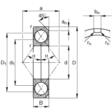 四點接觸球軸承 QJ232-N2-MPA, 根據(jù) DIN 628-4 的主要尺寸， 可以拆卸，剖分內(nèi)圈，帶兩個止動槽