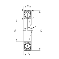 主軸軸承 B71911-C-2RSD-T-P4S, 調節，成對安裝，接觸角 α = 15°，兩側唇密封，非接觸，加嚴公差