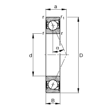 主軸軸承 B7208-E-2RSD-T-P4S, 調(diào)節(jié)，成對安裝，接觸角 α = 25°，兩側(cè)唇密封，非接觸，限制公差