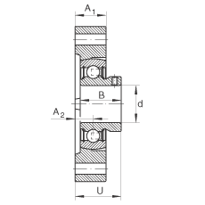 軸承座單元 FLCTEY12, 帶兩個螺栓孔的法蘭的軸承座單元，鑄鐵， 內(nèi)圈帶平頭螺釘， P 型密封，無再潤滑結(jié)構(gòu)