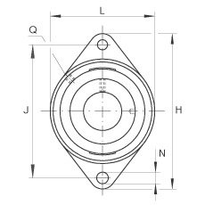 軸承座單元 RCJT1-7/16, 對角法蘭軸承座單元，鑄鐵，根據 ABMA 15 - 1991, ABMA 14 - 1991, ISO3228 帶有偏心緊定環，R型密封，英制