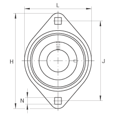 軸承座單元 RATY35, 帶兩個(gè)螺栓孔的法蘭的軸承座單元，鋼板， 內(nèi)圈帶平頭螺釘， P型密封