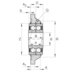 軸承座單元 PCCJ35, 帶四個(gè)螺栓孔的法蘭的軸承座單元，鑄鐵，雙列角接觸球軸承，P 型密封