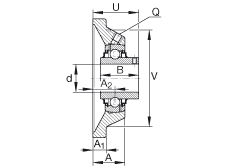 軸承座單元 RCJY2-15/16, 四角法蘭軸承座單元，鑄鐵，根據(jù) ABMA 15 - 1991, ABMA 14 - 1991 內圈帶有平頭螺栓，R型密封， ISO3228，英制