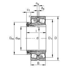 調(diào)心滾子軸承 23088-K-MB + H3088, 根據(jù) DIN 635-2 標(biāo)準(zhǔn)的主要尺寸, 帶錐孔和緊定套