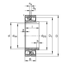 調(diào)心滾子軸承 22256-B-K-MB + AH2256G, 根據(jù) DIN 635-2 標(biāo)準(zhǔn)的主要尺寸, 帶錐孔和退卸套