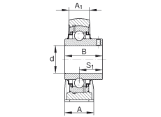 直立式軸承座單元 RASEY1-7/16, 鑄鐵軸承座，外球面球軸承，根據 ABMA 15 - 1991, ABMA 14 - 1991, ISO3228 內圈帶有平頭螺栓，R型密封，英制